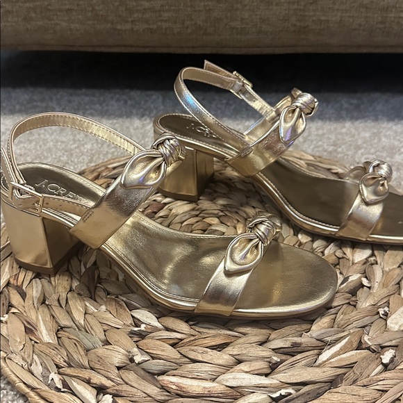 Light Gold Faux-Leather Double-Bow Heel Sandals from J Crew in Size 8.5 - Picture 1 of 5